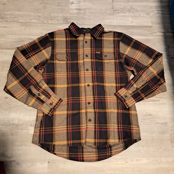Orvis Shirt Mens Flannel Shacket Jacket Plaid Brown Red Medium - Picture 1 of 11